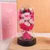 Cúpula de Cristal con Flor de Rosa y Luz, Flor de Jabón, Flor Preservada, Regalo Transfronterizo para el Día de San Valentín