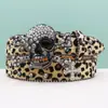 Cinto Larga Estilo Y2K com Estampa de Leopardo Decorado com Strass para Mulheres, Moda Europeia e Americana Personalidade Cinto Jeans com Pedrarias e Cruz