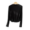 Suéter de punto base para mujer, cuello redondo, cintura plisada, tacto delicado y agradable a la piel, mezcla de lana de ácido acético, nuevo jersey de manga larga