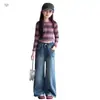 Jeans para Niña 2026 Nuevo Estilo Otoño, Bolsillo Cuadrado Mediano y Grande para Niños, Pantalones de Pierna Ancha con Perlas, Pantalones de Pierna Recta, Pantalones Largos de Otoño para Niños
