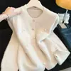Design estilo coreano com flores pequenas tridimensionais de miçangas, novo cardigã de tricô da moda outono/inverno que rejuvenesce para mulheres, casaco suéter feminino