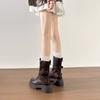 Botas Estilo Británico Talla Grande para Mujer 2025 Nuevas Botines Retro Maillard de Suela Gruesa con Cremallera Trasera Botas de Media Caña