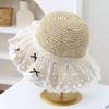 Sombrero de Paja de Verano con Lazo Grande de Encaje, Elegante Sombrero Casual para Mujer, Sombrero de Pescador, Sombrero de Playa, Sombrero de Paja con Visera para el Sol y Protección Solar