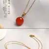Colgante de Ágata Roja Natural para Mujer, Cadena Sencilla para Clavícula, Collar de Perlas Redondas de 12 mm, Joyería de Lujo Ligero