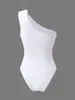 Traje de baño de una pieza con estampado de flor de trompeta de un solo hombro para mujer de Amazon transfronterizo, traje conservador de una pieza para playa y aguas termales