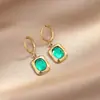 Pendientes de Moda Ins Influencer Estilo Nuevo Europeo y Americano Pendientes de Acero de Titanio 14K Color Dorado Color Acero Colgante Cuadrado Esmeralda Joyería para Mujer