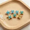 Pulsera, collar y accesorios para joyería DIY de trébol de cuatro hojas con incrustaciones de turquesa y circonita, chapados en cobre con oro real de 18k