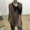 Colete suéter retrô estilo coreano, elegante, de comprimento médio, modelagem solta e emagrecedora, perfeito para usar em camadas