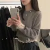 Top de Ganchillo de Encaje Patchwork Tejido 2026 Otoño Moda Versátil Camisa Base Suelto Delgado Jersey