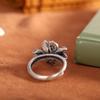 Anillo vintage de plata con carácter, plata pura 990, anillo de loto azul quemado, temperamento epoxi, anillo para el dedo índice de dama con apertura
