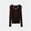 Yangzisha Tricô Elegante de Malha Fina Falso Duas Peças Feminino Gola Redonda Manga Longa Lã Penteada Top Outono e Inverno 2025 130