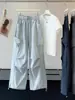 Pantalones Casuales de Pierna Ancha a la Moda Estilo Ropa de Trabajo para Mujer, Nuevos de Verano de Cintura Alta Adelgazantes con Cordón de Secado Rápido Seda de Hielo Deportivos de Paracaídas