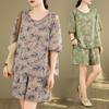 Conjunto Floral de Manga Corta Estilo Étnico Vintage para Mujer Verano 2025 Nuevo Camisa Holgada Artística Abotonada con Pantalones Anchos de Cinco Puntos