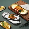 Aço Inoxidável Dourado Placa de Cozimento Pratos de Fundo Plano Pratos Oval Dispans Prato Raso Churrasqueira Bandeja Comercial Criativo