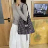 Bolsa de Tela a Cuadros para Mujer 2026 Nuevo Estilo Coreano Estilo Perezoso Gran Capacidad Estudiante Clase Viaje Cotidiano Hombro Axila Bolsa