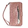 Funda para teléfono móvil LG K10 2018 con billetera y tapa abatible, multifuncional, con purpurina y cremallera, compatible con K8 2017.