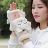 Luvas Quentes de Pelúcia de Coelho Fofo de Inverno para Mulheres, Estilo Coreano com Tampa Dobrável e Bordado de Desenho Animado, Estilo Estudante Espessado à Prova de Frio