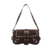 Cinturón de Cuero Retro Bolso Punk para Mujer 2026 Nuevo Otoño Nicho Simple Diseño de Estampado de Leopardo Bolso Baguette de Moda Bolso de Hombro