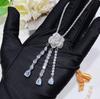Gotas de Água de Flor de Camélia Brilhante Formato de Pera Colar de Diamante de Alto Carbono Luxo Leve Sensação de Alta Qualidade Corrente de Clavícula Totalmente Cravejada com Zircônia Diamantada Feminino