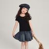 Pudding Haru Girls Color Puro Manga Corta 2025 Verano Nuevo Versátil Camiseta de Cuello Redondo para Niños Tops Opcionales Multicolor