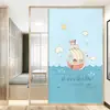 Película adhesiva electrostática de vidrio azul esmerilado con paisaje de dibujos animados para baño, no transparente, bloqueadora de luz, a prueba de sol, protección de privacidad