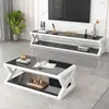 Mesa de centro con mueble de TV Combinación Simple Moderno Sala de estar Mesa de té Vidrio Templado Dormitorio Hogar Apartamento Pequeño Mueble de TV