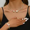 Pulsera de Collar Transfronteriza Europea y Americana Más Vendida Set de 2 Piezas Perla Circonita Corazón Triángulo Redondo Moda Versátil Elegante