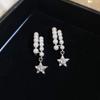 Brincos de pérolas de zircônia prateada em formato de U, brincos leves de luxo estilo coreano, estrela de cinco pontas, brincos de design luxuoso e leve de alta qualidade para mulheres
