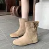Botines de estilo Birkenstock de lujo ligero para mujer, nueva colección otoño/invierno, con tacón oculto, punta redonda, suela plana, efecto adelgazante y diseño de bota vaquera occidental