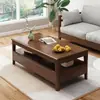Mesa de Centro de Madera Maciza Nórdica para Apartamentos Pequeños, Sala de Estar Simple Moderna, Mesa de Té Económica para el Hogar de Doble Capa con Cajones, Mesa Pequeña