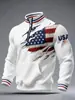 Sudadera Waffle de Media Cremallera para Hombre, Estilo Nuevo Europeo y Americano Primavera 2026, Estampado de Bandera Americana, Moda Casual