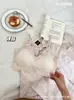 Nuevo Sujetador de Encaje Sin Costuras de Seda de Hielo Ropa Interior Sencilla de Cuello en V Hermosa Espalda Cierre de Gancho y Ojo Pecho Pequeño Push-Up Sujetador Dulce para Mujer