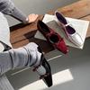 Sapatos Femininos Mary Jane Bico Fino Laço Francês Prata Camada Única Novo Estilo 2025 Boca Rasa de Uma Tira Aumento de Altura