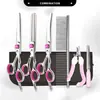 Tijeras para peluquería y limpieza de mascotas, juego especializado de tijeras de esquileo para perros, tijeras rectas y curvas, rosa
