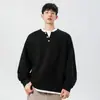 Moletom Nasa Falso Duas Peças com Gola Henley para Homens, Novo Estilo Primavera e Outono 2026, Blusa Casual Fashion Solta de Peso Pesado