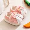 [Liquidación] Zapatos de Algodón para Niños para Otoño e Invierno, Niños y Niñas, Pantuflas de Algodón para Casa de Bebé con Moño de Dibujos Animados, Zapatos de Algodón Engrosados para Niños