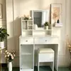 Gabinete con Espejo y Múltiples Compartimentos para Almacenamiento de Gran Capacidad, Tocador Integrado de Color Crema con Taburete a Juego, Ahorrador de Espacio para el Dormitorio