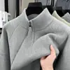 Suéter masculino Puyuan transfronteiriço com meio zíper, espessado para o inverno, tricô casual e quente, atacado em preto