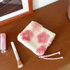 Estilo ins bolsa de maquillaje de felpa con bloques de color blanco y negro, patrón de diamantes, bolsa de aseo, bolsa de almacenamiento para cosméticos, bolsa interior, clutch simple