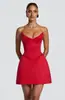 Vestido Corto de Falda Línea A sin Tirantes Escote en V Corsé de Ballenas Panel Tridimensional Dobladillo Acampanado Vestido Nuevo de Verano 2026 Elegante para Mujer