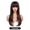 Peruca atmosférica estilo europeu e americano transfronteiriço, com cor degradê, para mulheres, aplique completo com franja, cabelo preto longo e liso, peruca ligeiramente ondulada, cabeça inteira