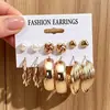 Pendientes Retro de Mujer con Forma de Corazón Trenzado Geométricos Perla Moda Elegante Set de 11 Pendientes Más Vendidos Transfronterizos Europeos y Americanos