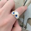 S925 plata lisa retro azul gafas búho joyería anillo al por mayor transfronterizo hombres y mujeres Diseño anillo de búho