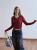 Suéter de punto liso con capucha estilo coreano para mujer, suéter de otoño ajustado, capa base, ceñido a la cintura, top moderno para invierno
