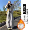Calça Banana de Arroz Glutinoso Cor de Café para Mulheres, Outono e Inverno 2025 Nova Calça de Cintura Alta Casual Solta Emagrecedora com Forro de Lã e Perna Larga