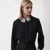 Camisa Popular de Color Bloqueado con Cuello en Capas para Mujer, Comercio Exterior Transfronterizo Europeo y Americano, Camisa de Gasa de Manga Larga para Primavera, para Entrevista y Vestimenta Profesional
