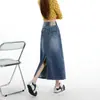 Saia Jeans Retro de Cintura Alta para Mulheres 2026 Novo Estilo com Design de Fenda, Saia Midi Modeladora que Valoriza o Quadril
