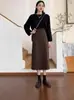 Falda de Cadera de Lana con Forma de A de Cintura Alta Adelgazante Versátil para Otoño e Invierno Falda Negra de Cadera Falda Larga Falda de Longitud Media