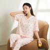 Terno de algodão de seda feminino verão pijamas calças de manga curta casual respirável ar condicionado terno algodão seda verão e outono roupas para casa duas peças