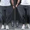 Pantalones Deportivos para Hombre de Verano Delgados Pantalones Nueve Puntos Seda de Hielo Elásticos de Secado Rápido Casuales Leggings Drapeados Pantalones Talla Extra para Gordo